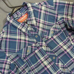 Simms Shirt Women's M Multicolor Plaid Flannel Long Sleeve Button Down Outdoors